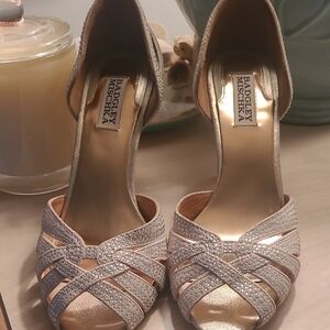 Badgley Mischka Gold Shimmering Heels with Crystal Straps